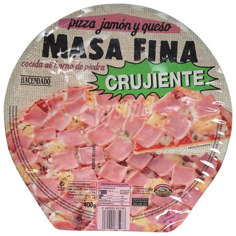 Hacendado Pizza congelada jamón york y queso masa fina 400 g