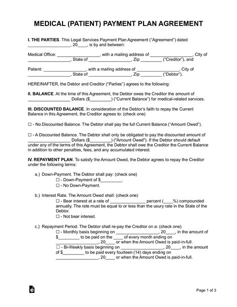 Free Medical (Patient) Payment Plan Agreement - PDF | Word – eForms