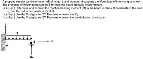 Video Solution A Propped Circular Cantilever Beam Ab Of Length L And