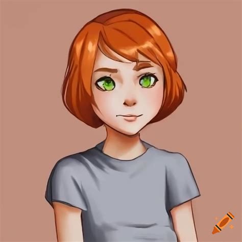 Anime Style Gwen Tennyson With Orange Pixie Hair In A Gray Sleeveless T