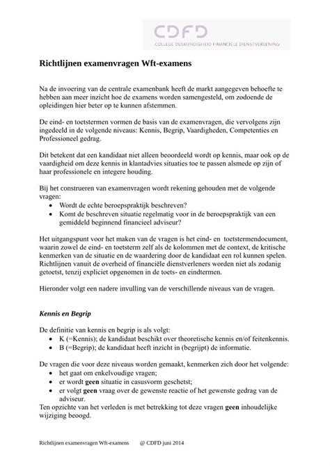 Pdf Richtlijnen Examenvragen Wft Examens Cdfd Nl Richtlijnen