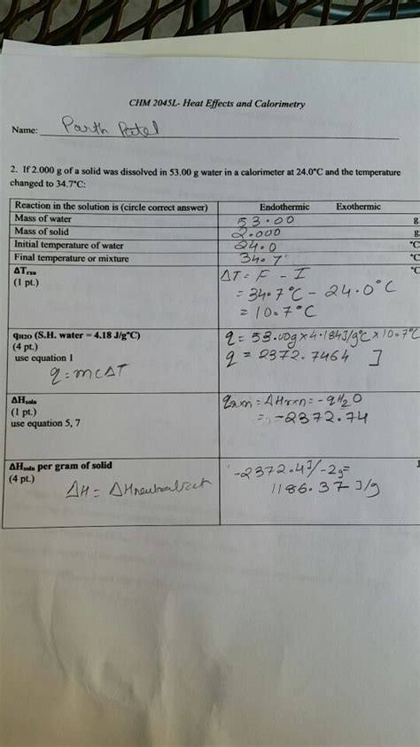 Solved Chm L Heat Effects And Calorimetry Name Past Chegg