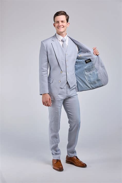 Light Blue Linen 3 Piece Suit Tweedmaker