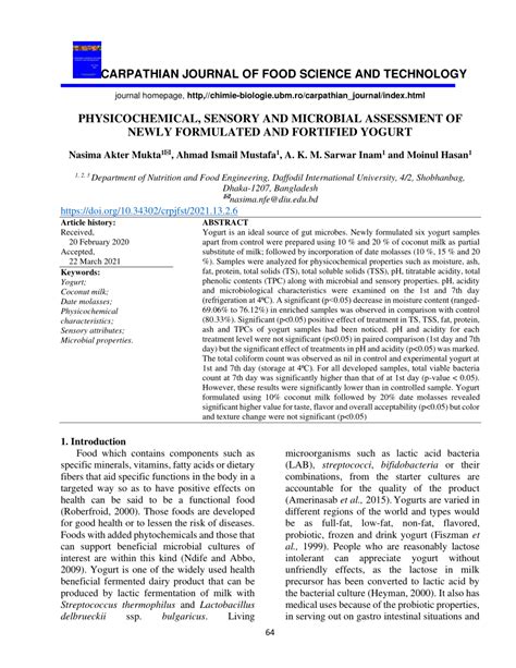 Pdf Physicochemical Sensory And Microbial Assessment Of Newly