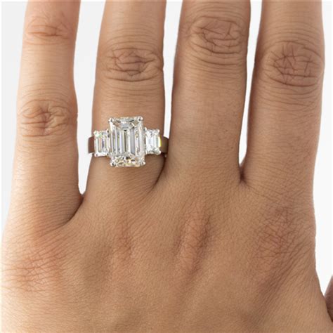 Emerald Cut 3 Stone Engagement Ring Setting In 14k White Gold R3060