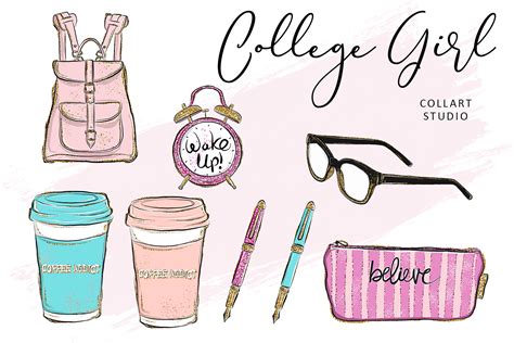 College Girl Clip Art School Elements Graphic By Collartstudio