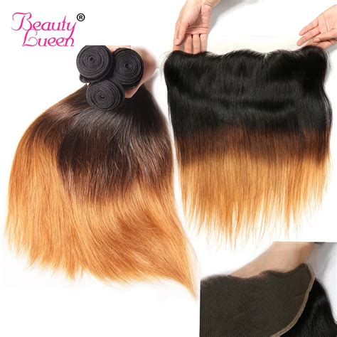 Ombre Straight Hair Bundles With Frontal T1b 4 30 Ombre Brazilian Hair