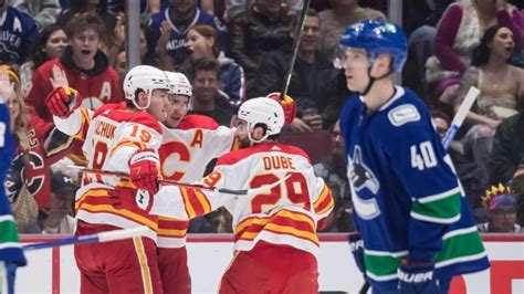 Tkachuk Posts Points Flames Score Unanswered Goals To Dominate