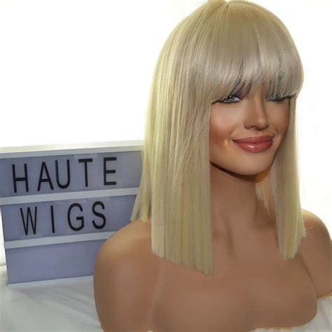 Blonde Bob Human Hair Wigs With Bangs Etsy