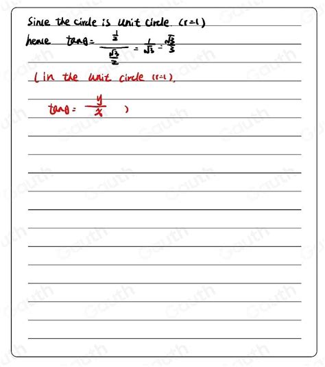 Solved: What is the value of tanθ in the unit circle below? 1/2 [Math]