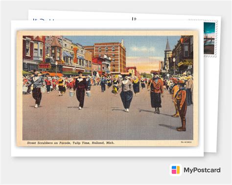 Holland Michigan Street Scrubbers On Parade Vintage And Antique Postcards 🗺 📷 🎠 Send Real