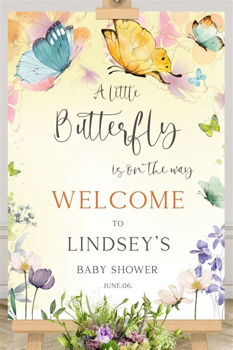 Butterfly Baby Shower Welcome Sign Template Floral Welcome Sign