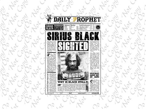 Daily Prophet Sirius Black Sighted Poster Sub Sublimation Digital File