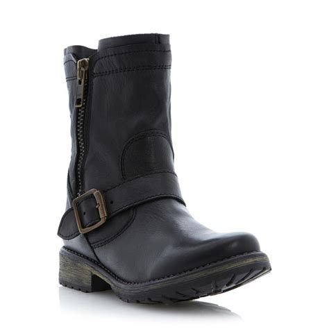 Steve Madden Forrt Side Zip Cleated Sole Biker Boot Black Dune