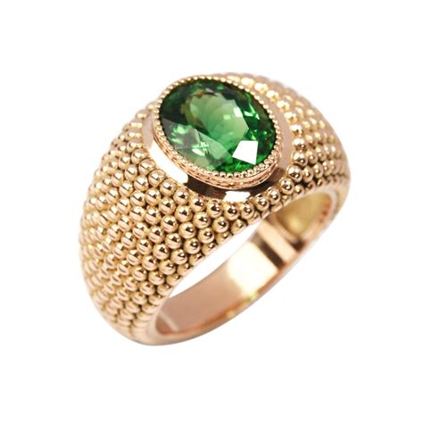 Bague Jonc Boule Tourmaline Verte Chromif Re Et Or Rose