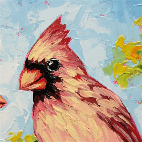 Pair Cardinal Birds Oil Painting Original On Canvas Male Female