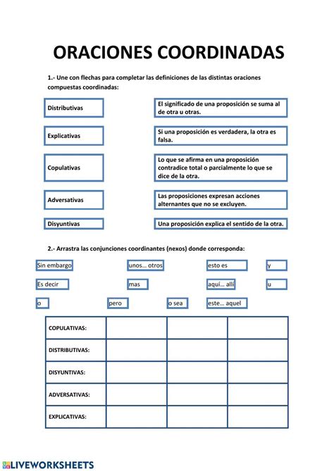 Oraciones Coordinadas Worksheet