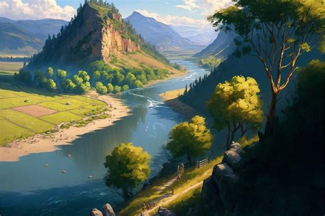 Beautiful Mountain River Landscape Graphic by Alone Art · Creative Fabrica