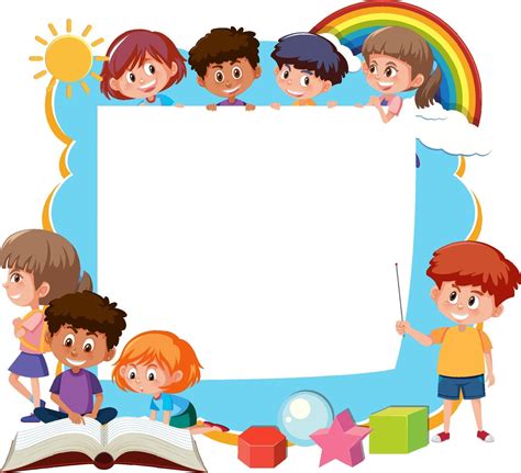 Frame Template With School Kids Cartoon Character 3303948 Vector Art At