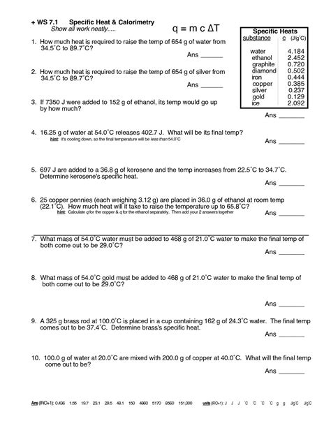 Heat Practice Problems Worksheets