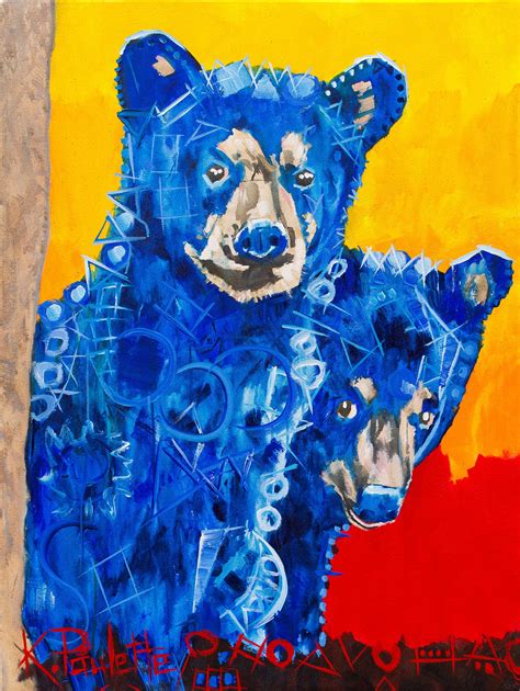 Bear Cubs Painting Animal Art - colorful happy original - Kent Paulette