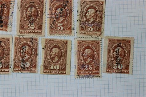 Mexico Revenue Timbre 1886 1887 Documentos Set Up To 1p Peso Color