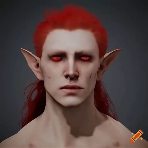 Sci Fi Elf Man With Red Hair And Eyes In Futuristic Attire Against A