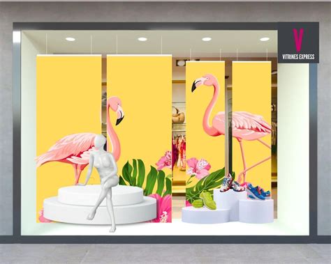 Banner De Vitrine Primavera Ver O Tropical Qu Druplo Flamingos