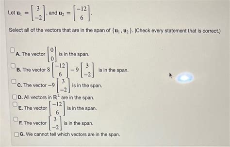 Solved Let U1 3−2 And U2 −126 Select All Of The