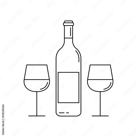 Wine Bottle With Wine Glasses Line Icon Outline Silhouette Vector