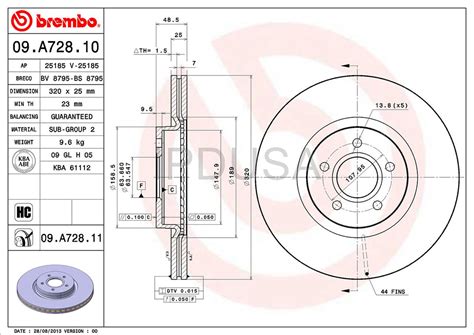 Front Brake Rotor 320mm S40 V50 C30 C70 Brembo 09A72811 Volvo 31400942