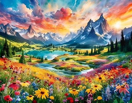 Solve Mountains In Bloom Resizable To Pieces Jigsaw Puzzle