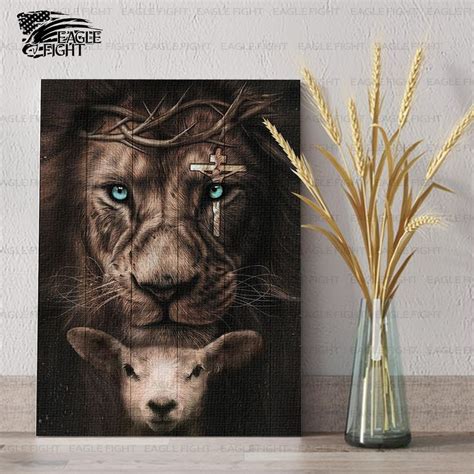 Jesus Lion And Lamb Canvas Lion Of Judah Christian Canvas Etsy