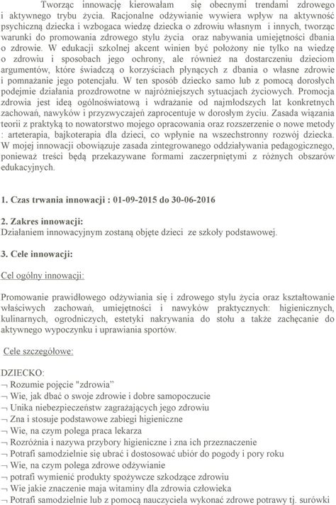 Innowacja Pedagogiczna Rok Szkolny Pdf Darmowe Pobieranie