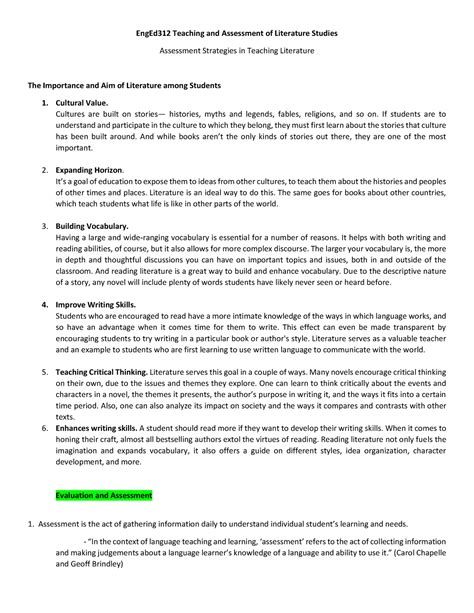 Assessment Strategies In Teaching Literature Enged312 Teaching And Assessment Of Literature