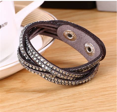 2017 Rhinestone Crystal Bling Double Wrap Bracelets Suede Leather Wrap