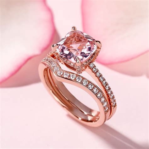 Jeulia Cushion Cut Synthetic Morganite Sterling Silver Ring Set