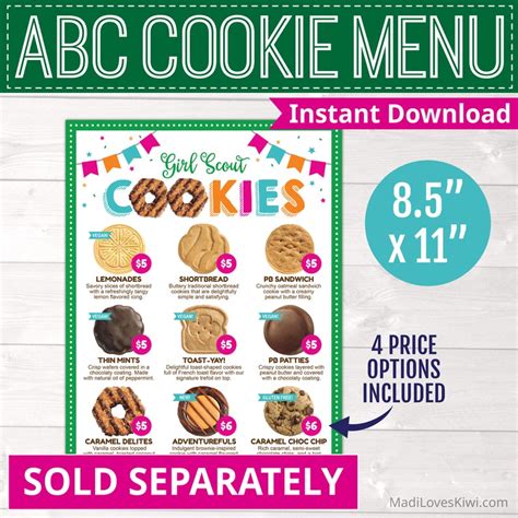 2023 ABC Bakers Girl Scout Cookie Booth Tally Sheet Printable Etsy