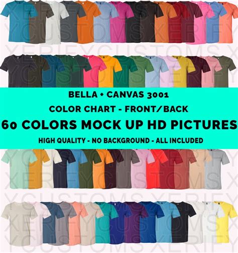 Bella Canvas 3001 Solids Mock Up Color Chart Front And Etsy