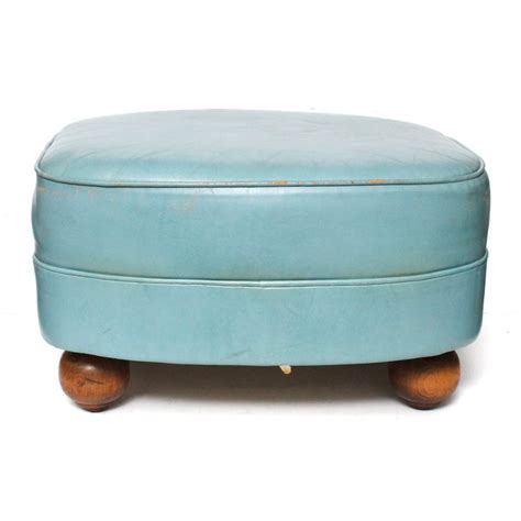 Vintage Blue Leather Ottoman by Classic | EBTH