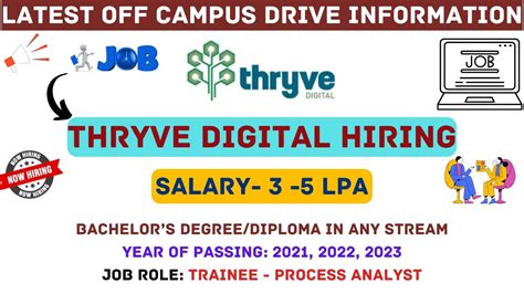 Thryve Digital Hiring Trainee Process Analyst 2021 2022 2023