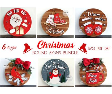 Christmas Round Sign SVG Bundle Christmas Door Hanger SVG Etsy Canada