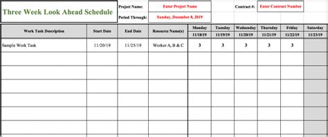 3 Week Look Ahead Schedule In Construction Free Excel Template