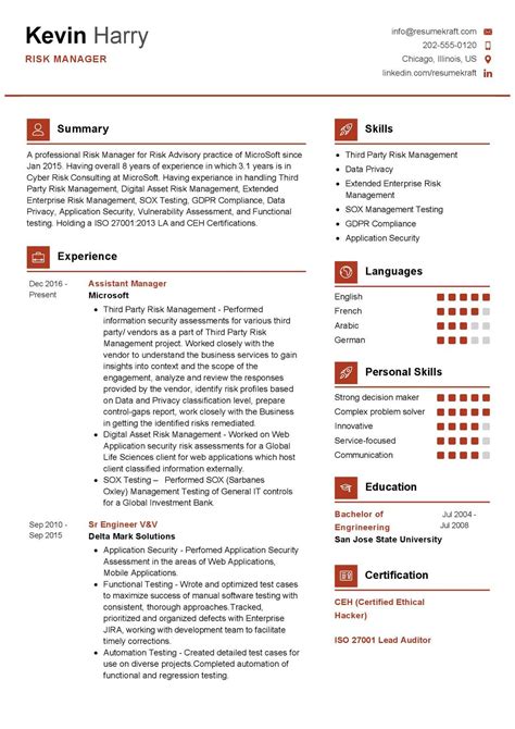 Risk Manager Resume Sample In Resumekraft