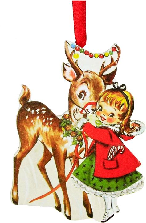 Amazon.com: Retro Vintage Style Christmas Wood Ornaments (Deer Hug ...