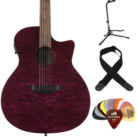 Luna Gypsy Quilted Ash Acoustic Electric Guitar Essentials Bundle