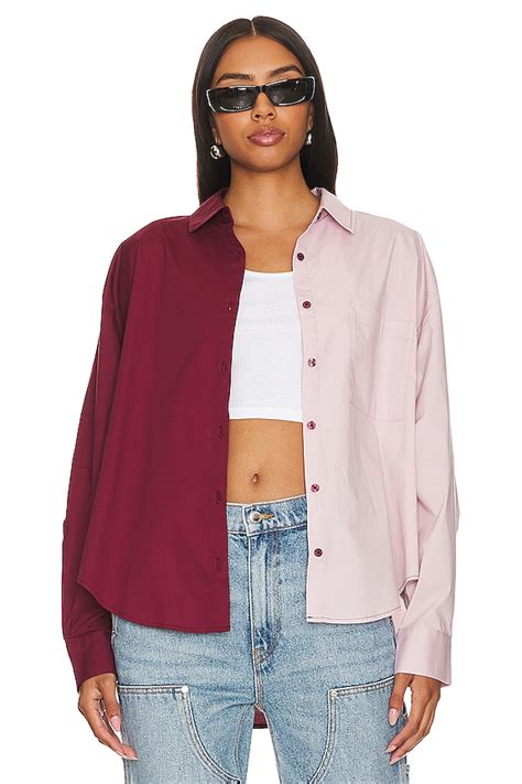 Pistola Sloane Oversized Button Down Shirt In Bordeaux Pink Split Revolve