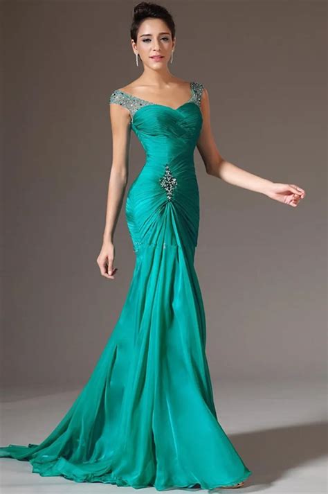 Elegante Verde Menta Gasa De La Sirena Vestido De Noche Largo 2016 Moda