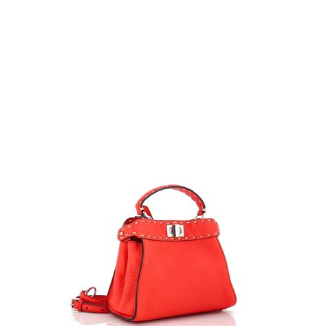 Fendi Iconic Selleria Peekaboo Bag Leather Mini Red Gem