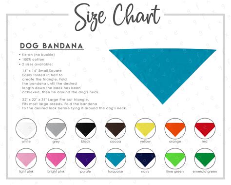 Dog Bandana Size Color Chart 14 COLORS Dog Bandana Size - Etsy